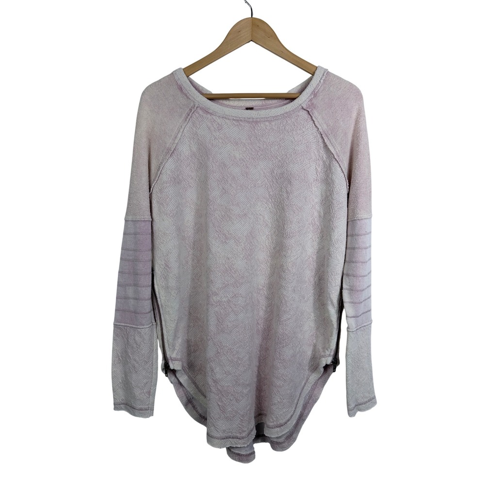Free People Lavender Textured Knit Side Zip Pullover Sweater Womens Medium M